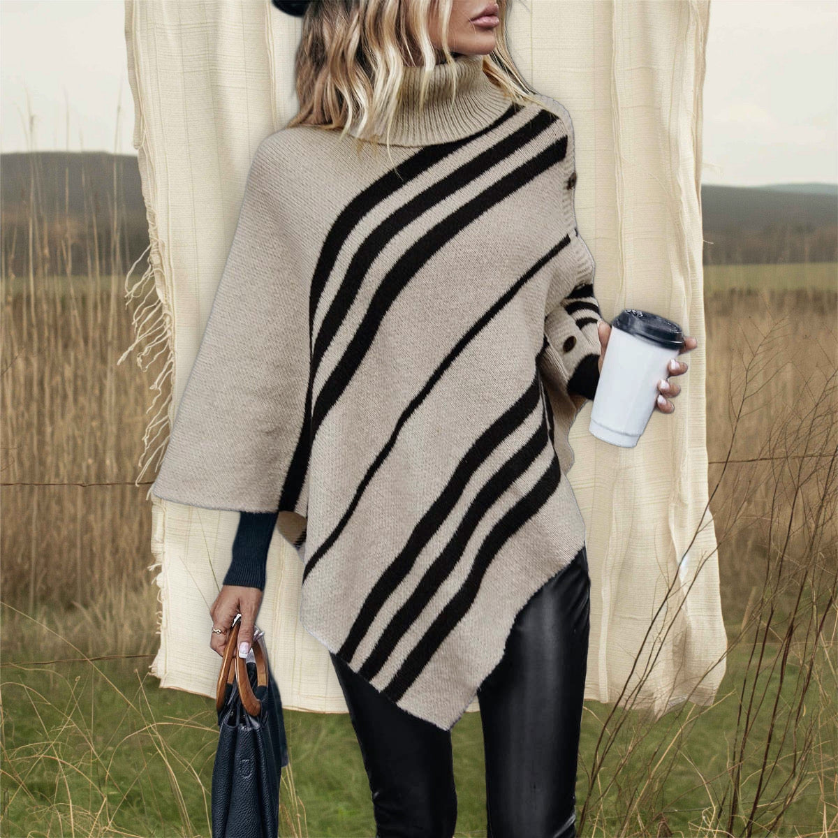 Turtleneck Batwing Poncho