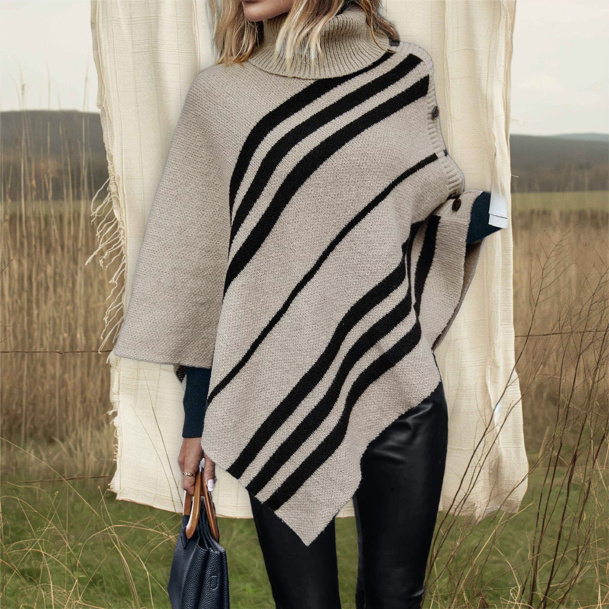 Turtleneck Batwing Poncho