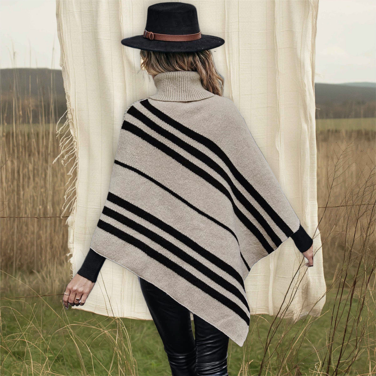 Turtleneck Batwing Poncho