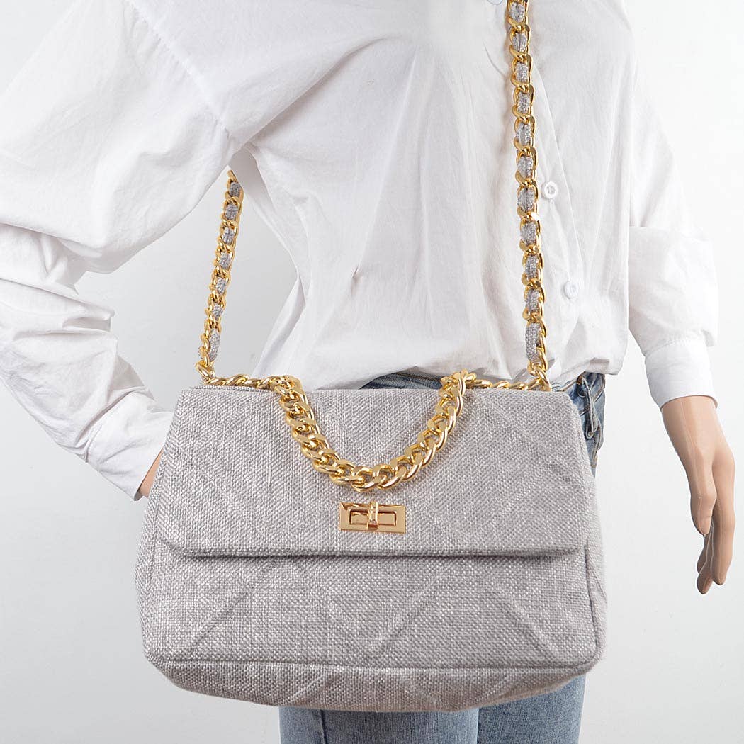 Linen Chain Crossbody Bag